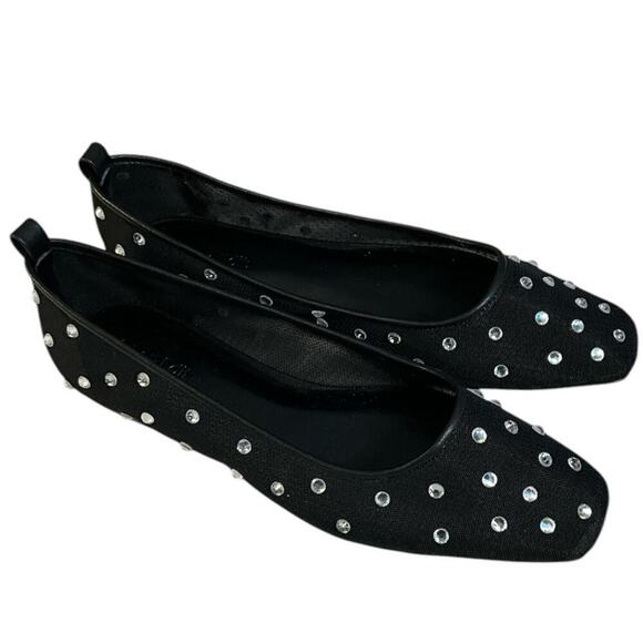 Open Edit Ballet Flats Black Mesh Sparkling Crystal Dazzle Rubber Sole Size 8 - Picture 1 of 8